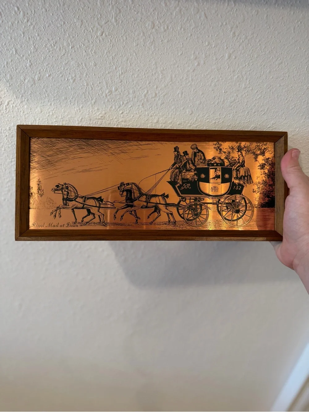 Vintage Copper-Toned Horse-Drawn Carriage Wall Plaque
